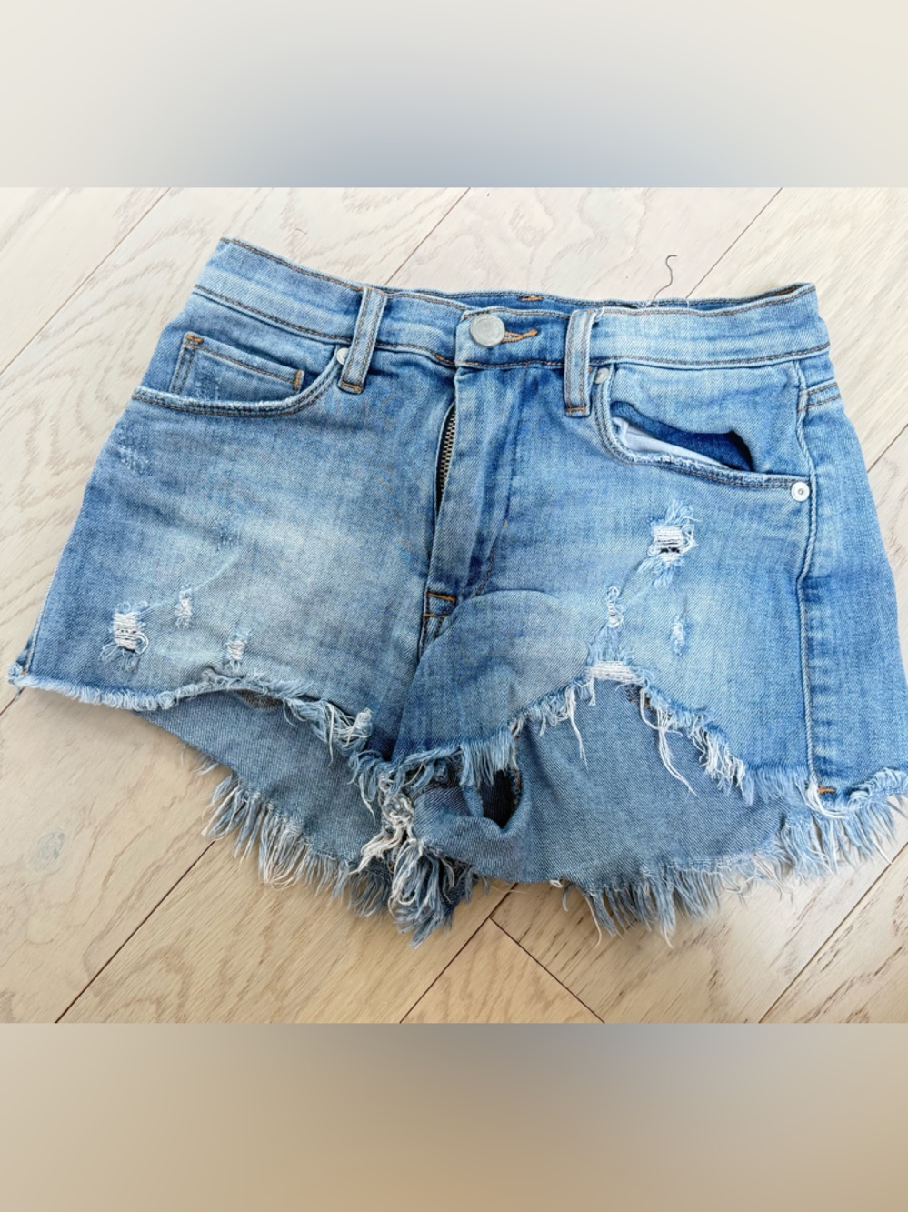 Blank NYC Lenox Light Blue Distressed Frayed Denim Shorts